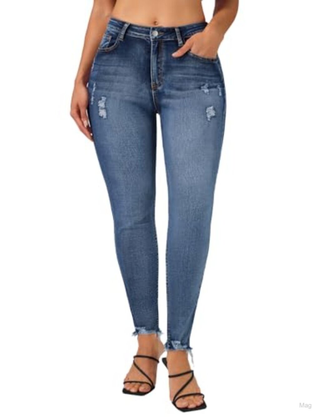 Women's Skinny Jeans Stretchy Distressed Denim Pants Mid-Rise Ripped